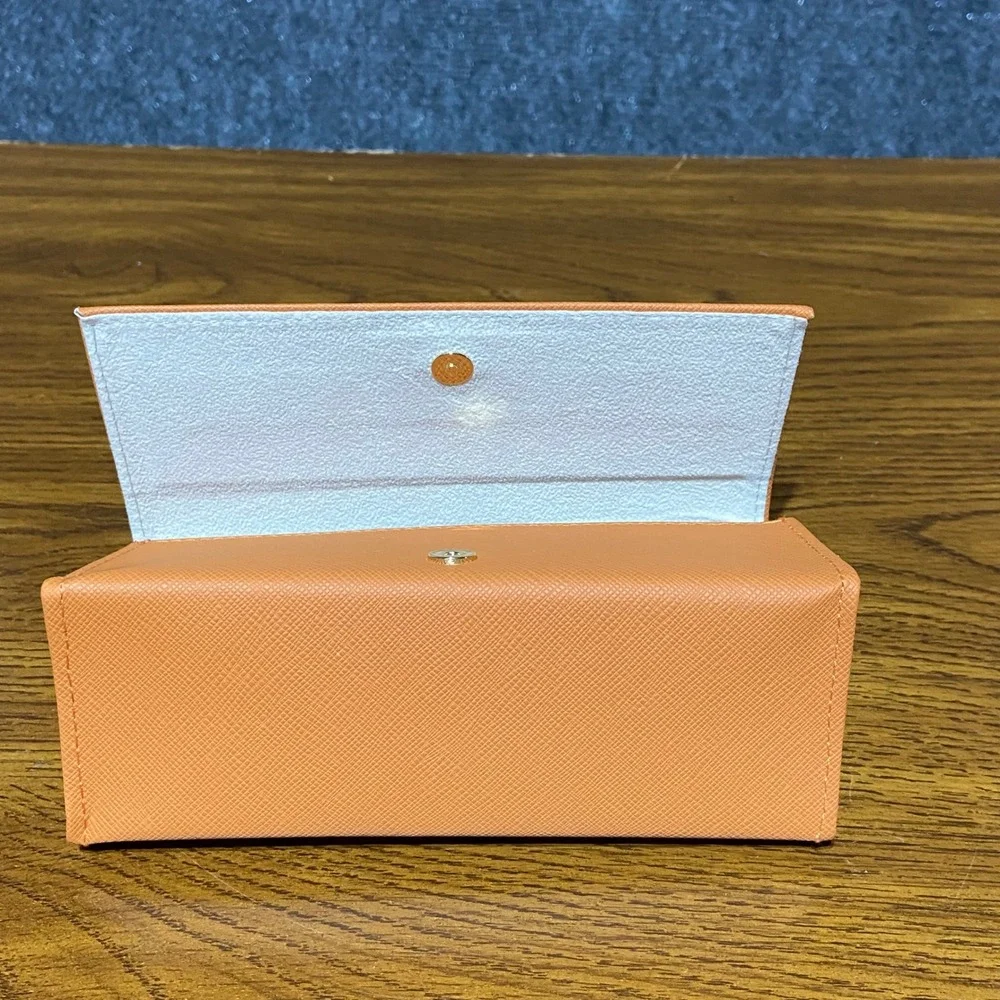 Tory Burch Orange Saffiano Leather Eyeglass‎ Sunglasses Case Double T Logo Snap